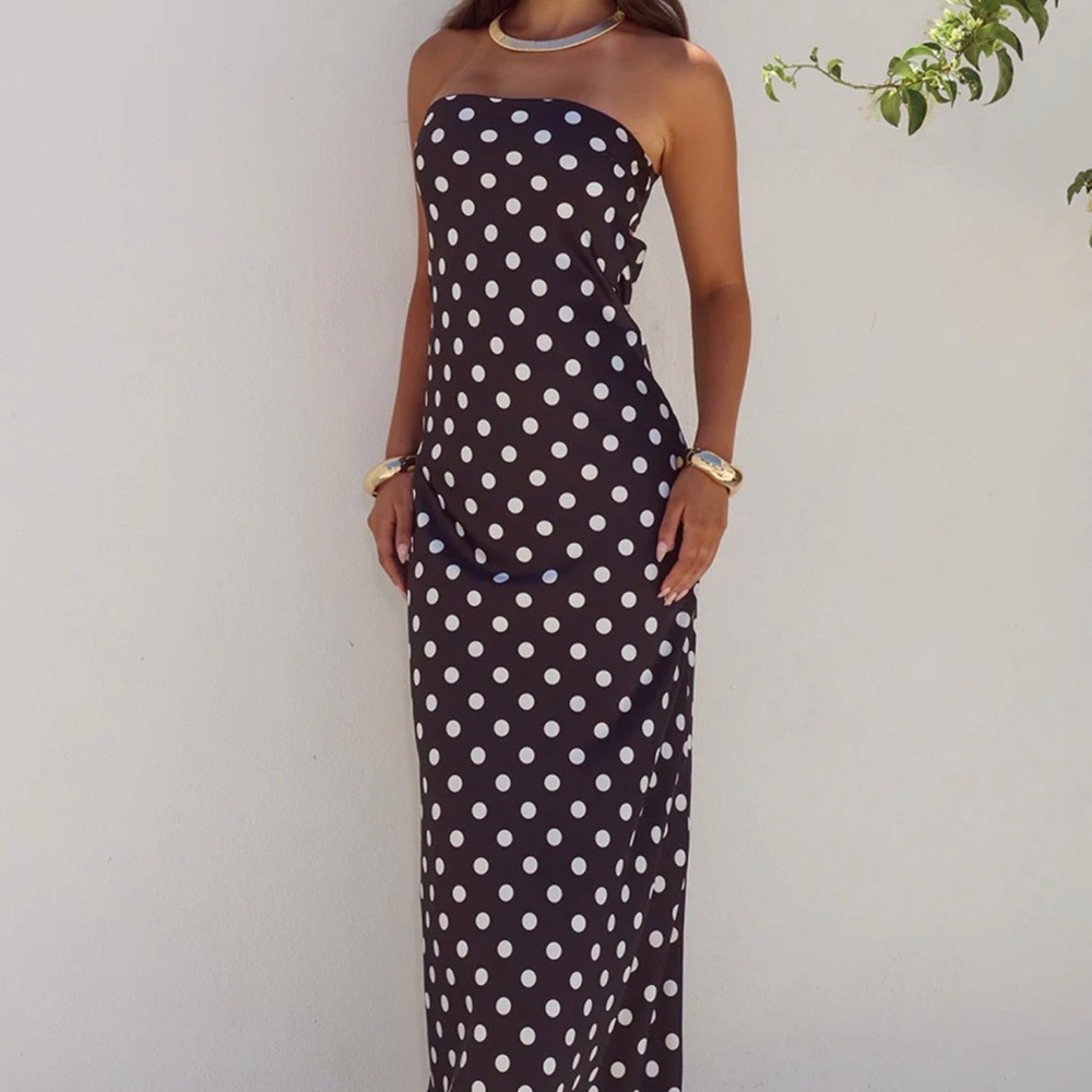 Strapless Black Polka Dot Maxi Dress